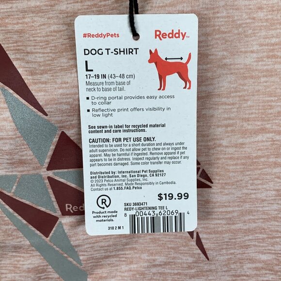 Reddy Pet Dog T-Shirt L With Reflective Lightning Print Maroon Pink - Picture 3 of 4